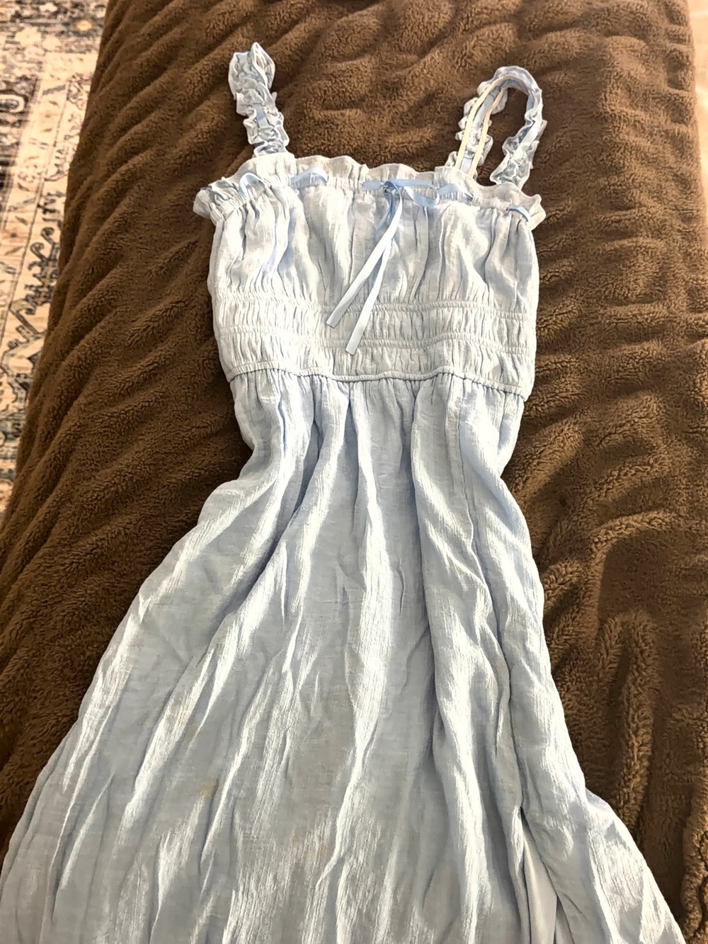 Light Blue' Smocked Sundress with Ruffled Straps